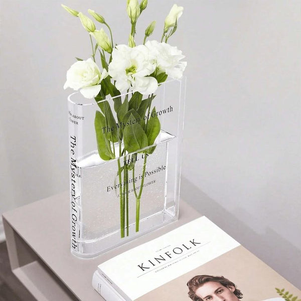 Boekvormige Acryl Bloemenvaas - Uniek en Elegant Decorstuk