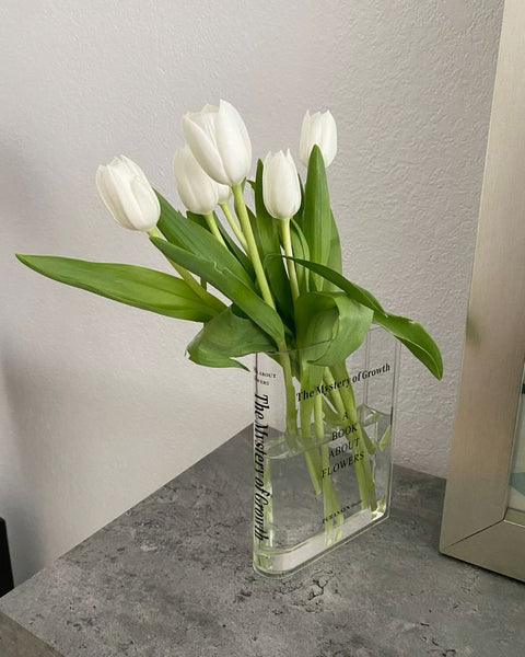 Boekvormige Acryl Bloemenvaas - Uniek en Elegant Decorstuk